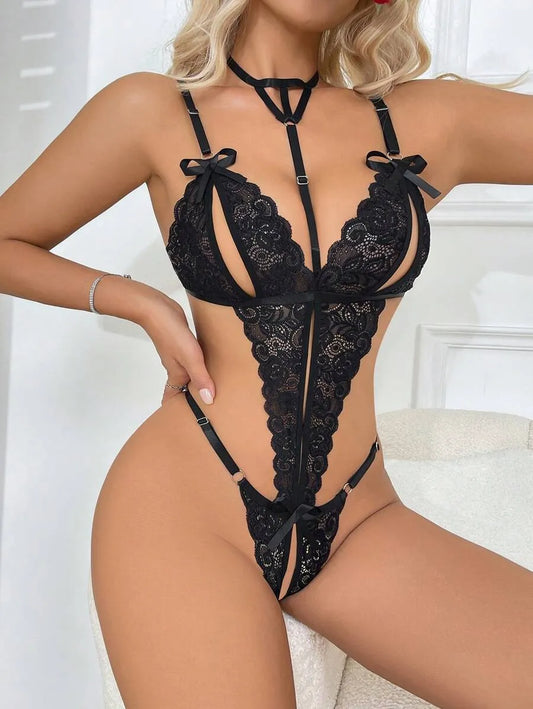 Classic Sexy Floral Lace Hollow Transparent One-Piece Lingerie Bodysuit
