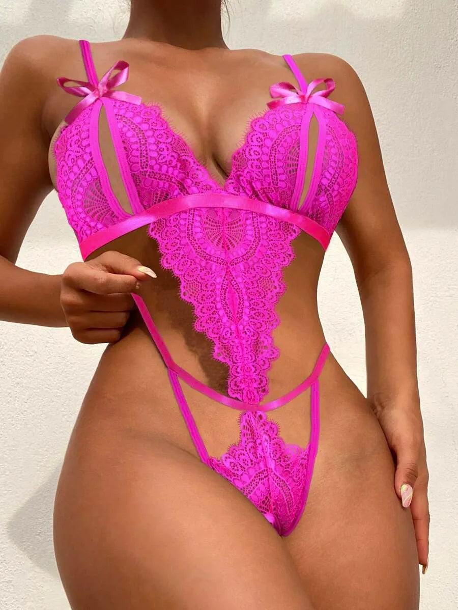 Classic Sexy Cut-Out Bow Teddy Bodysuit – Elegant One-Piece Lingerie