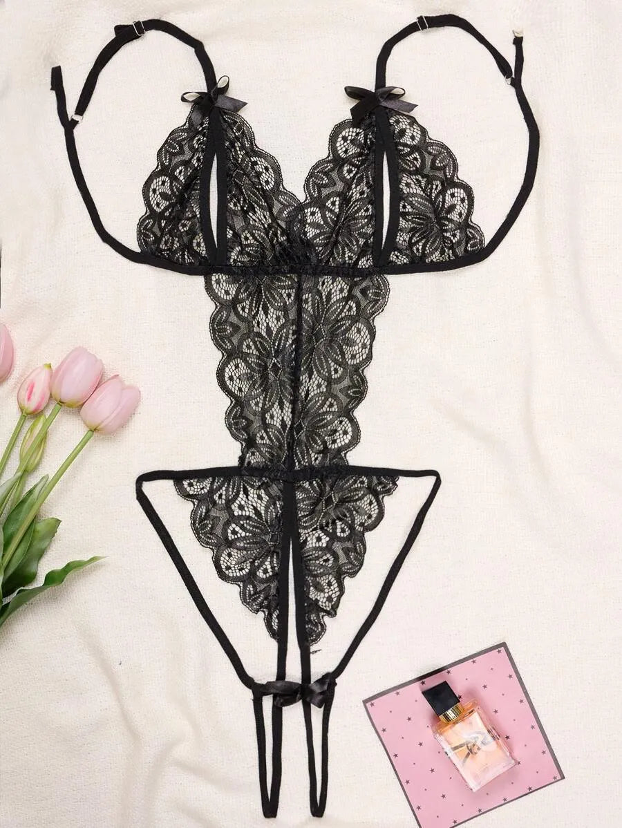 Women’s Open Crotch Backless Lace Bodysuit – Bust Exposed, Body-Shaping Sexy Lingerie