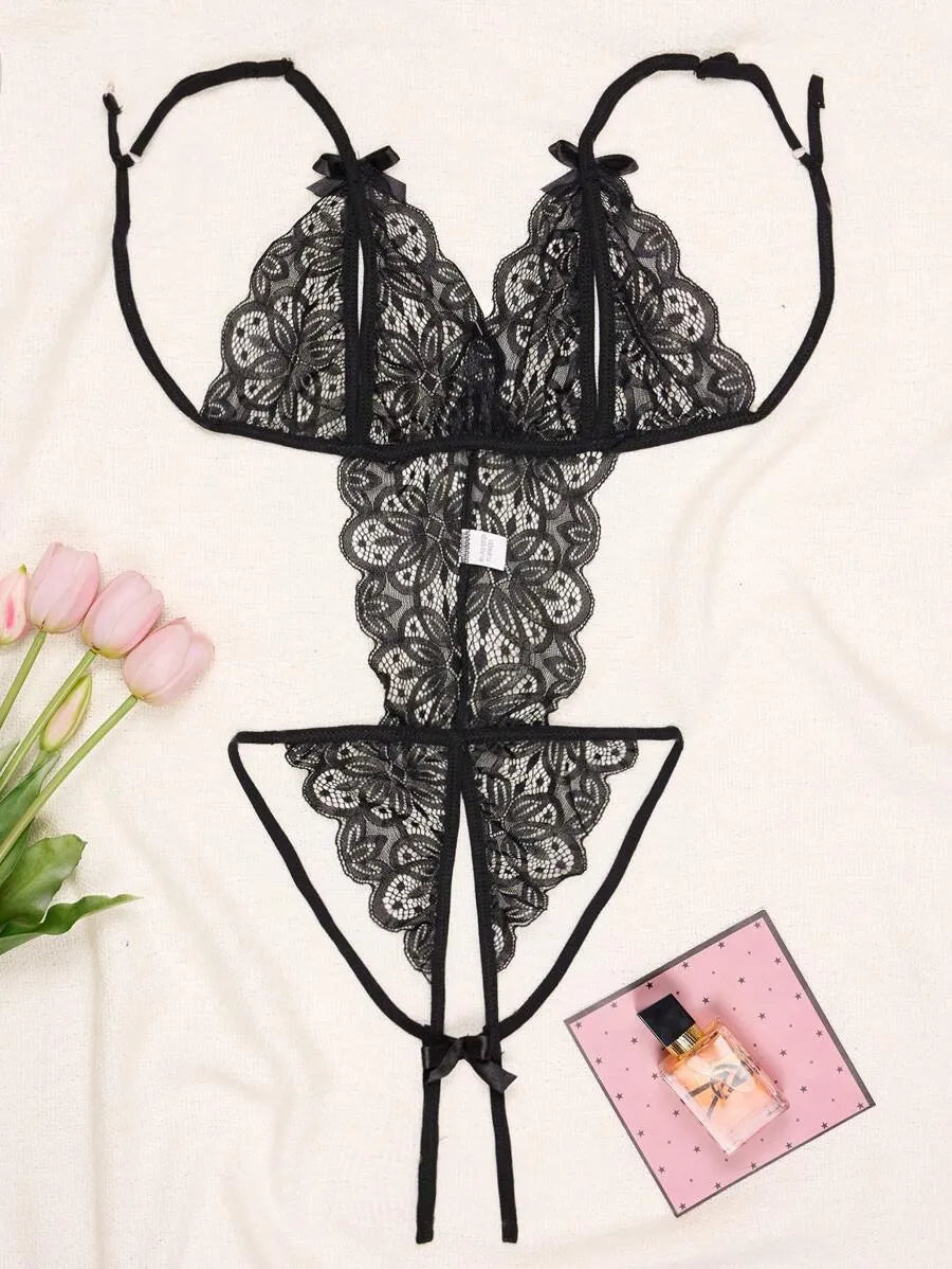 Women’s Open Crotch Backless Lace Bodysuit – Bust Exposed, Body-Shaping Sexy Lingerie
