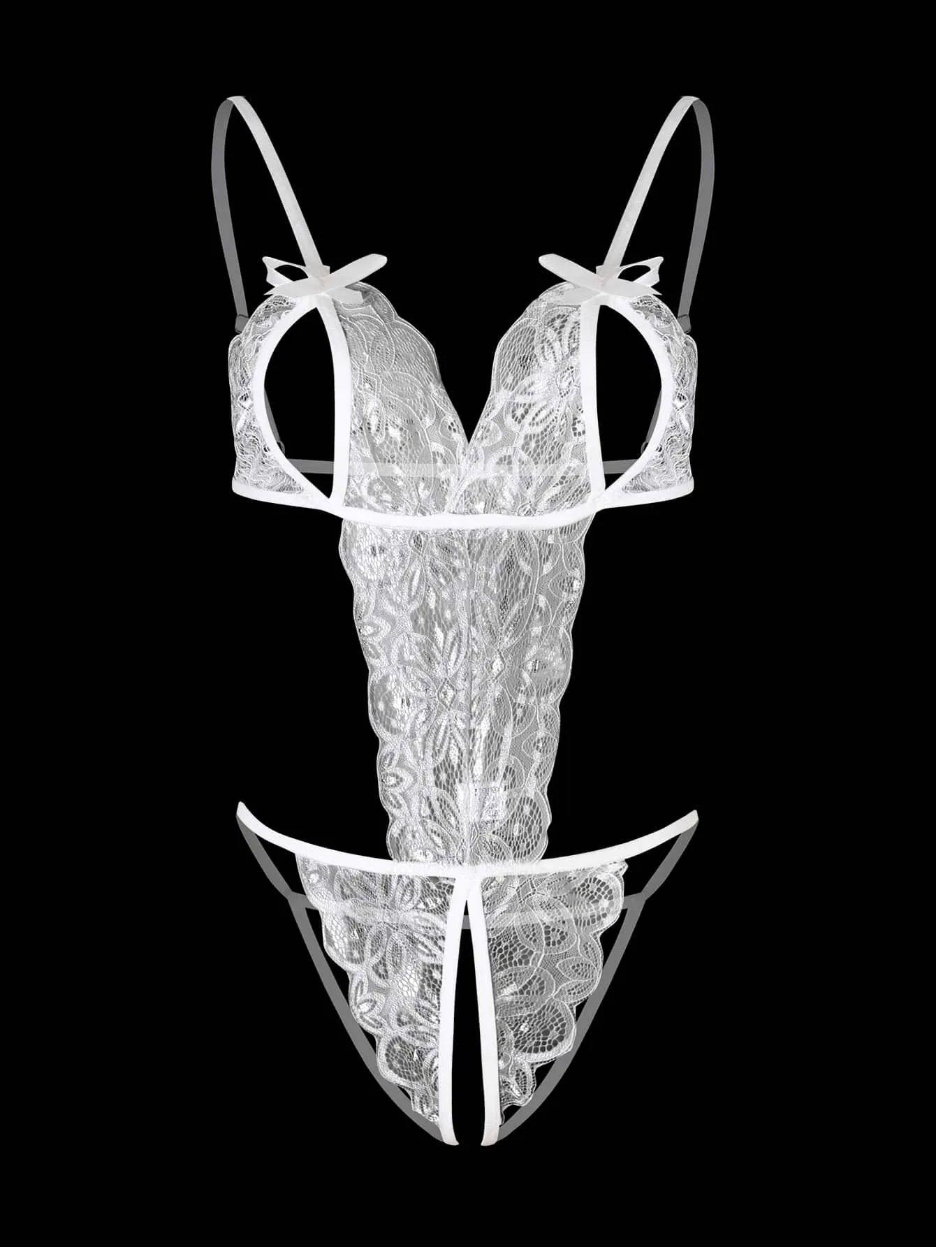 Women’s Open Crotch Backless Lace Bodysuit – Bust Exposed, Body-Shaping Sexy Lingerie