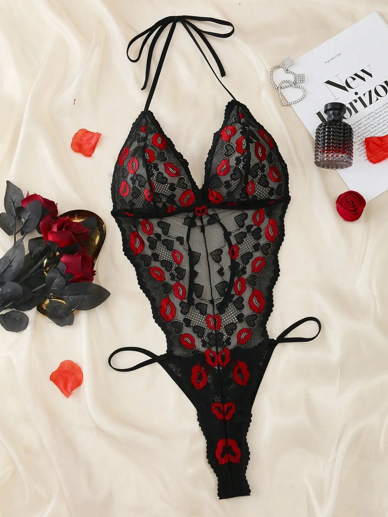 Sheer Lips Sexy Women's Lingerie Jumpsuit – Opulent Valentine’s Day One-Piece