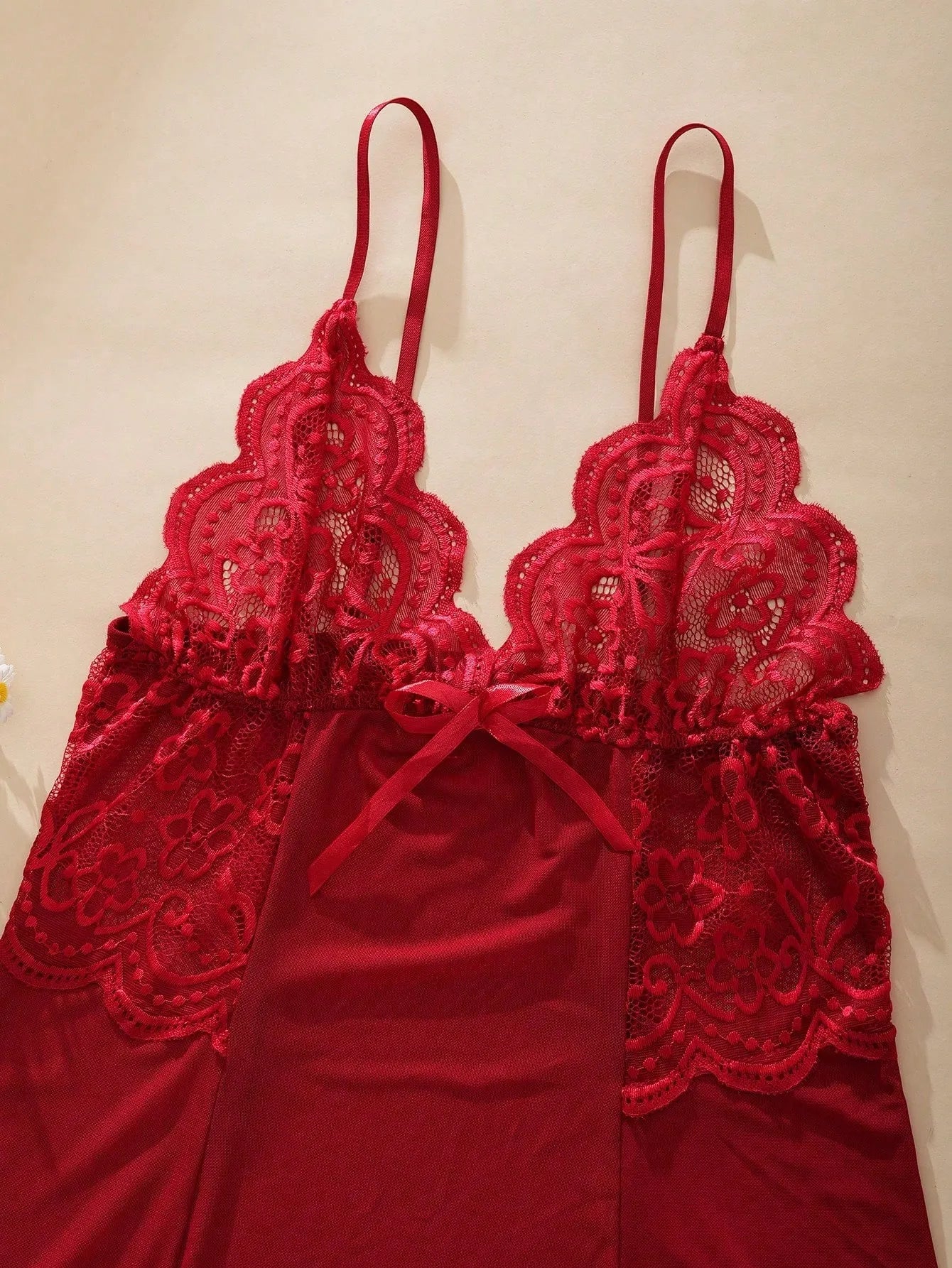 Women’s Deep V-Neck Bow Lace Dress – Backless Sheer Mesh Strap Short Skirt Sexy Lingerie Pajamas