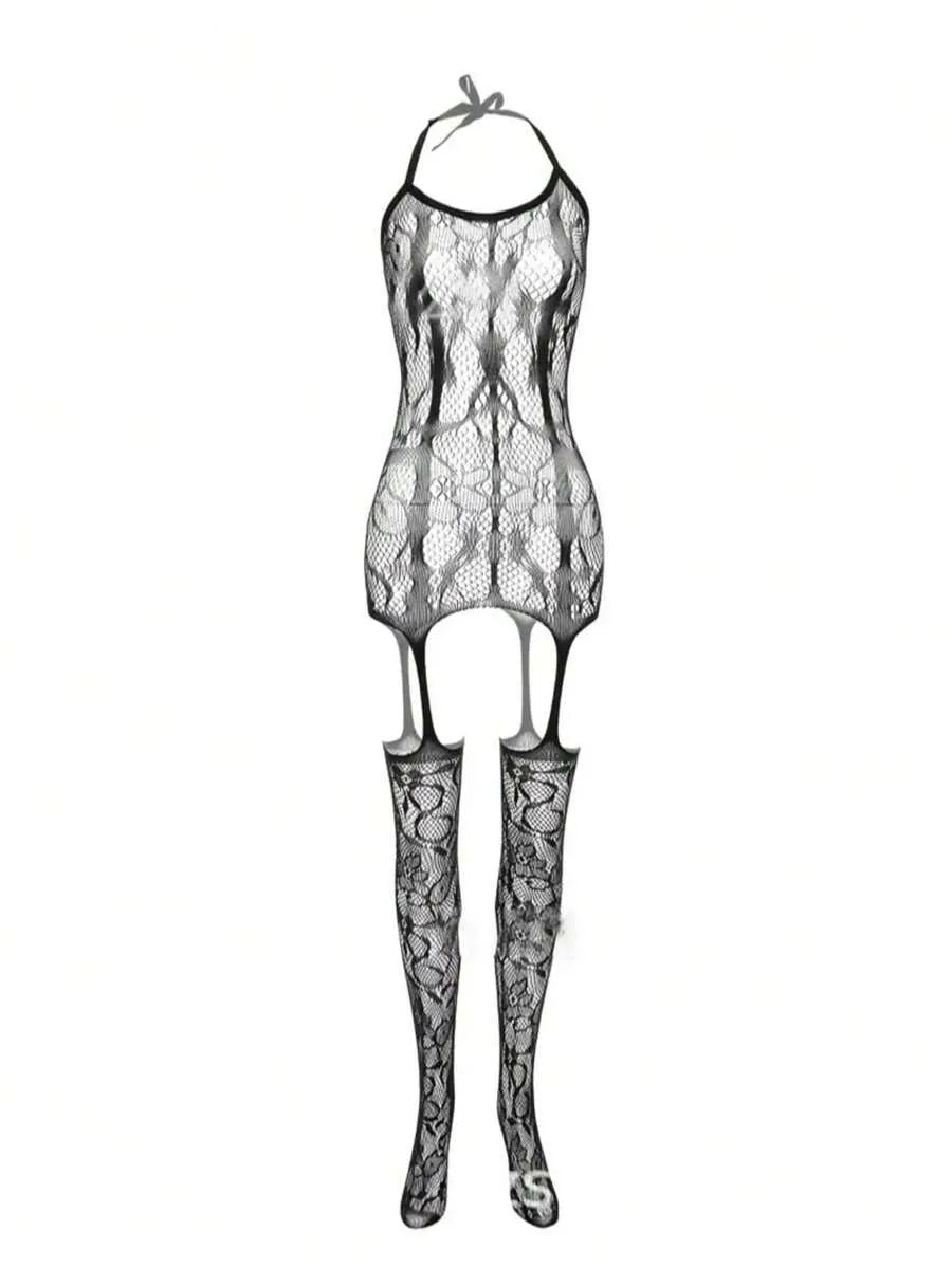 Sexy Hollow Lace Bodysuit – Semi-Sheer Lingerie for Women, Bodystocking Stocking for Intimate Nights
